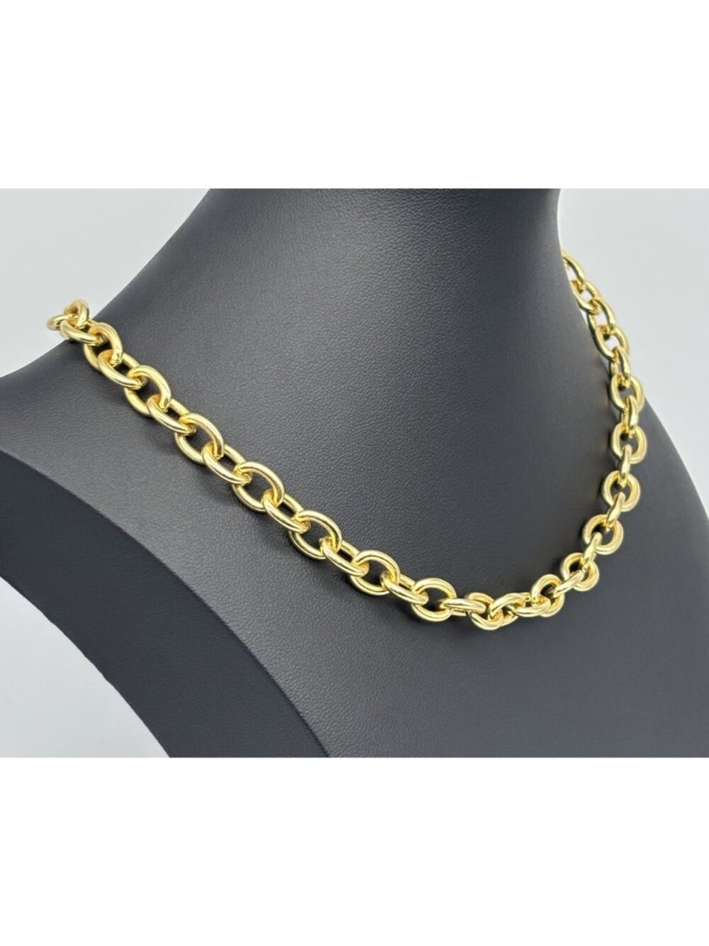Chunky Links Chain Necklace Gold Tone Metal Toggle Bar Clasp Possibly Gold Plate - Picture 4 of 13